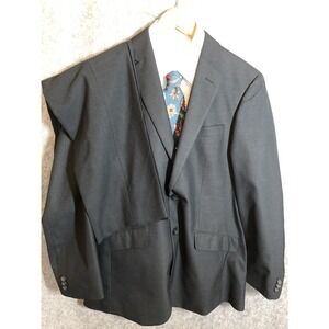 Kenneth Cole Reaction Suit 38R Black Stripe Two Piece Pants 34 Business Classic